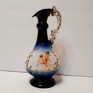 Antique Ewer, Victoria Carlsbad Austria, Hand Painted Cherub Cupid, Vase Pitcher